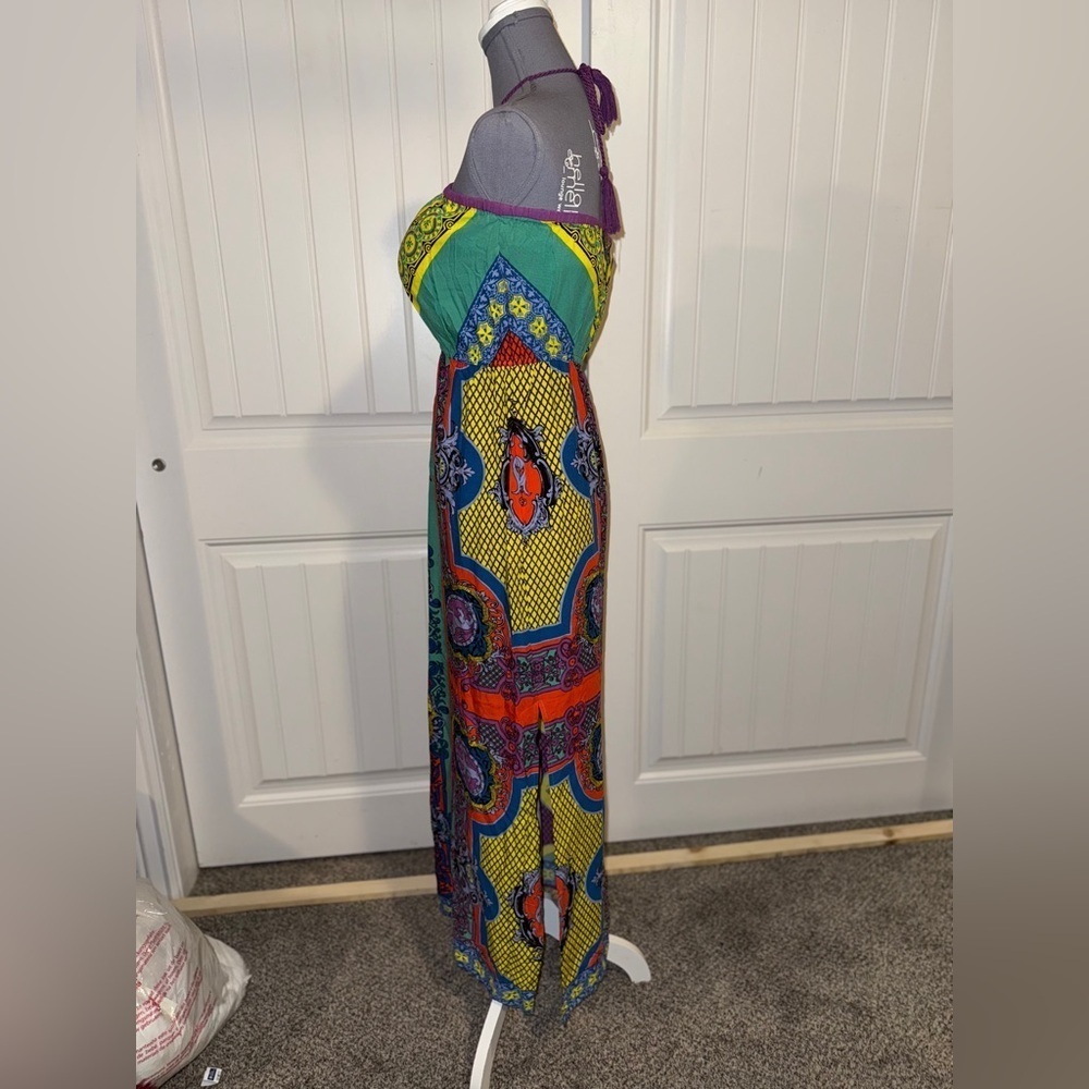 💰Flying Tomato Halter Dress Y2K Multicolor Aztec Rayon Lightweight Size M - Picture 3 of 6